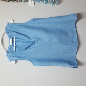 Vineyard Vines Light Blue Sleeveless Linen Blend Blouse